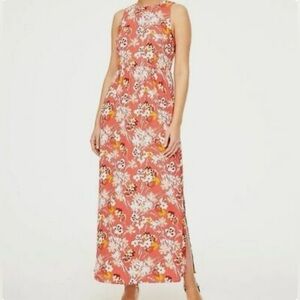 ANN TAYLOR LOFT Orange Floral Maxi Slit Dress Sz 12 NWT